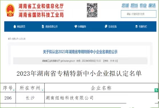 喜訊|紐帕科技獲評(píng)湖南省專精特新中小企業(yè)！